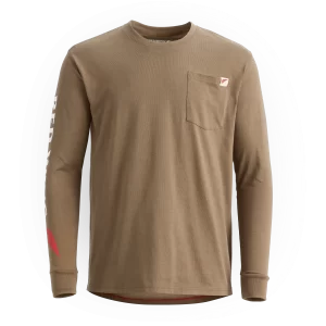 Long Sleeve Pocket T-Shirt with Sleeve Print  Men's Long Sleeve Tee in Brown