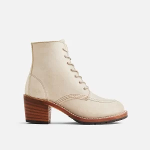 Clara  Women's Heeled Boot in White Sand Mohave Leather